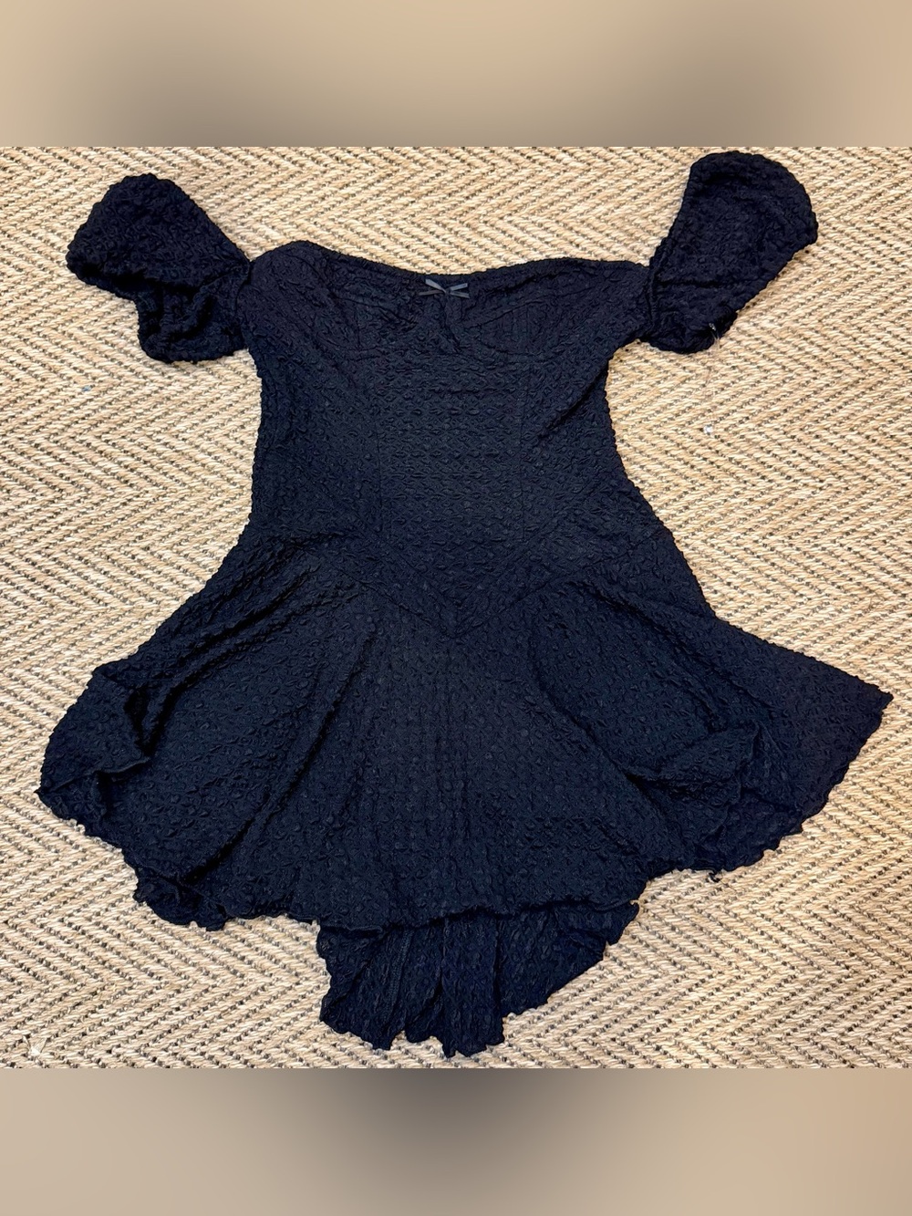 Fashion Nova Textured Black Micro Mini Dress Size M